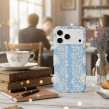 Funda para iPhone 17 Estética Floral Azul Vintage