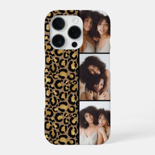 Funda Para iPhone 16 Pro 3 Foto Marrón y Dorado Estampado de Leopardo