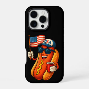 Funda Para iPhone 16 Pro 4 de julio Hotdog Funny Bandera Patriótica de EEUU