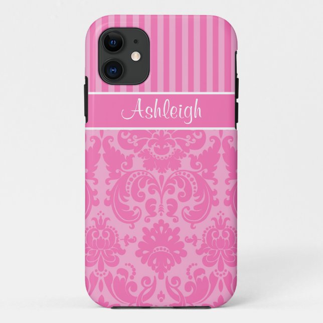 Funda para iPhone 5 Damask con rayas rosas y blanc (Reverso)
