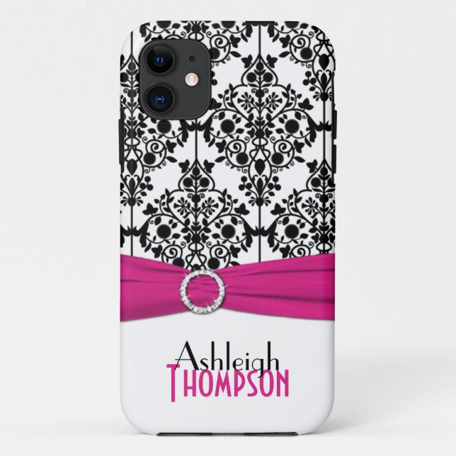Funda para iPhone 5 de Damask rosa, negro y blanco (Reverso)
