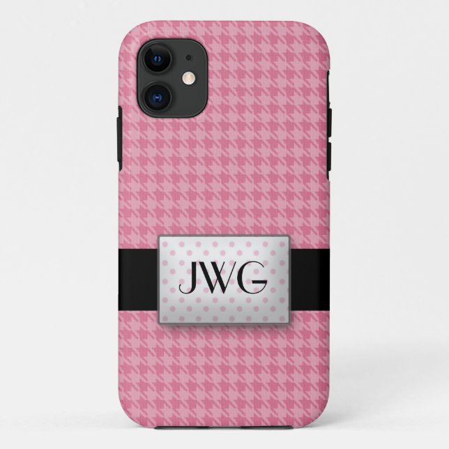 Funda para iPhone 5 monograma rosa Houndstoth (Reverso)