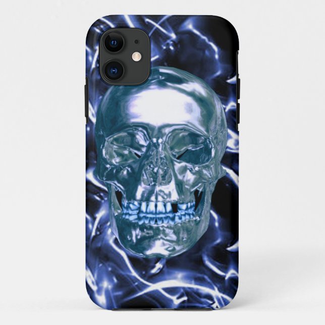 Funda para iPhone 5G con cráneo de cromo azul eléc (Reverso)