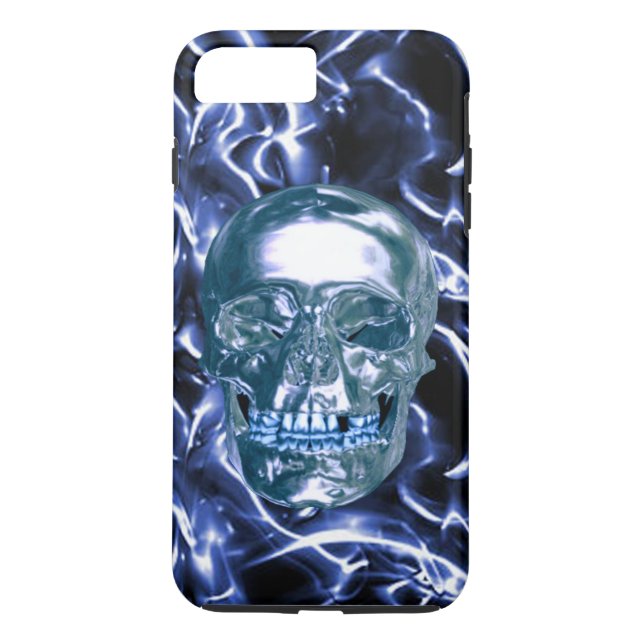 Funda para iPhone 7 con cráneo de cromo azul eléct (Reverso)