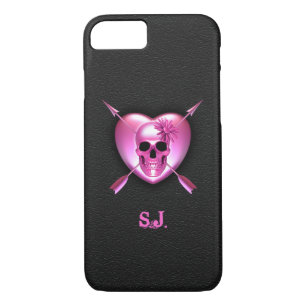 Funda para iPhone 7 con cráneo y corazón rosado