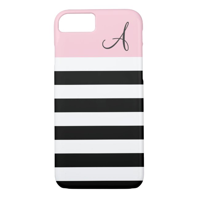 Funda para iPhone 7 con rayas rosadas y negras (Reverso)