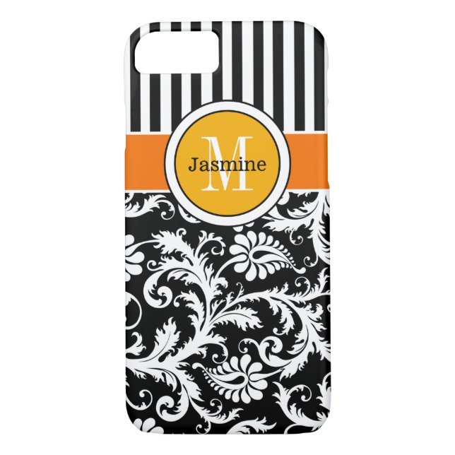 funda para iPhone 7 | Damasco, franjas | Oro Naran (Reverso)