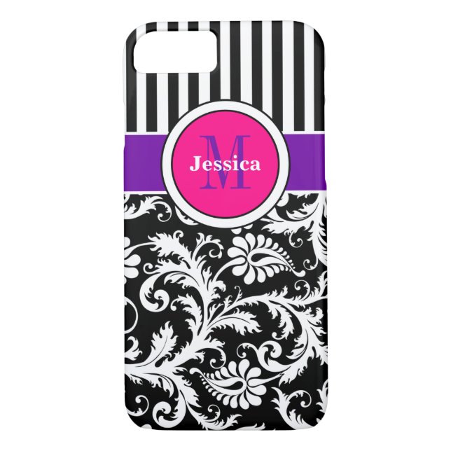 funda para iPhone 7 | Damasco | Tiras | Rosa 3 (Reverso)