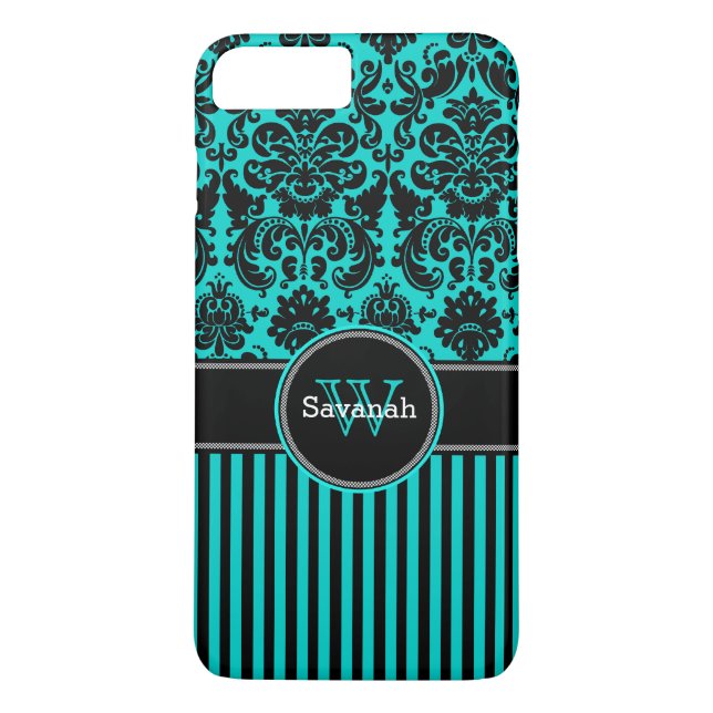 funda para iPhone 7 | Damasco | Tiras | Turquesa (Reverso)