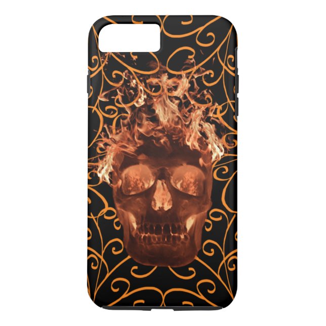 Funda para iPhone 7 de naranja Fire Skull (Reverso)