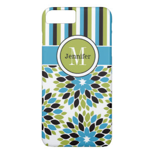 funda para iPhone 7   Floral, franjas   Azul, Verd
