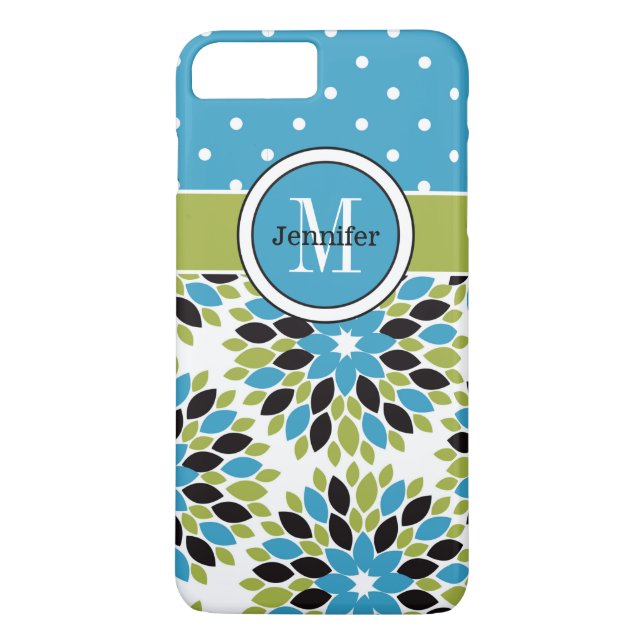 funda para iPhone 7 | Floral, puntos | Azul, Verde (Reverso)