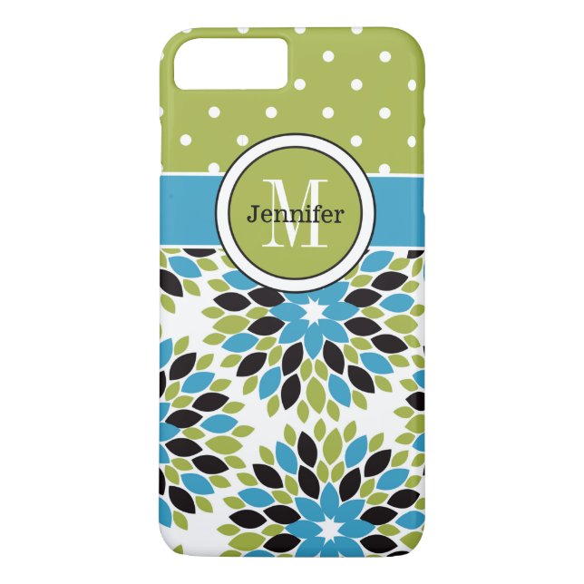funda para iPhone 7 | Floral, puntos | Azul, Verde (Reverso)