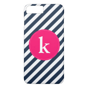 Funda para iPhone 7 Plus Hot Pink & Navy Monogram