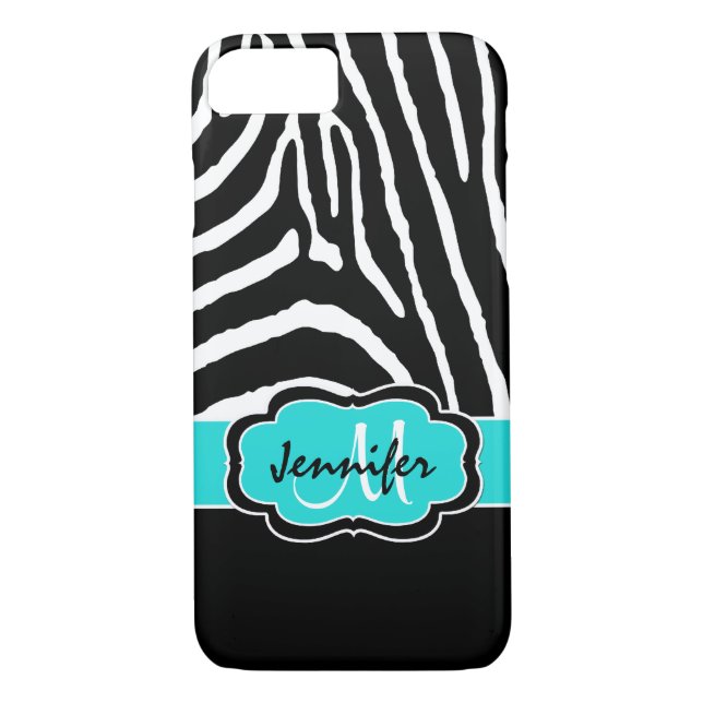 funda para iPhone 7 | Tiras de cebra | Turquesa (Reverso)