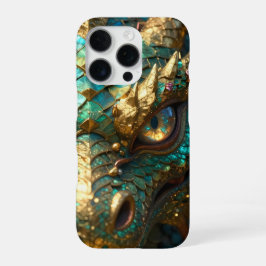 Funda Para iPhone 16 Pro A Turquoise and Gold Dragon Mystical
