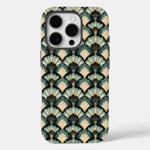 Funda Para iPhone 16 Pro Abanico japonés inspirado en azul turquesa y beige