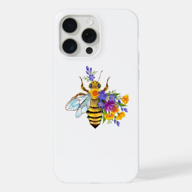 Funda Para iPhone Abeja de flor con plantas silvestres (Reverso )