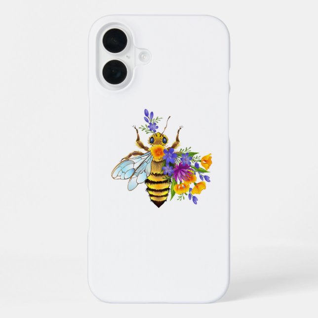 Funda Para iPhone Abeja de flor con plantas silvestres (Reverso )