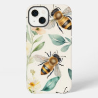 Abejas y flores - Patrón de abejas de miel con flo