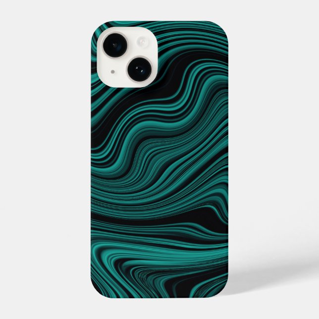 Funda Para iPhone Abstracción de la ola negra y esmeralda (Reverso )