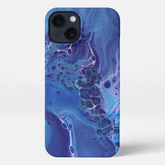 Funda Para iPhone Abstración de mármol azul y rosa (Reverso )