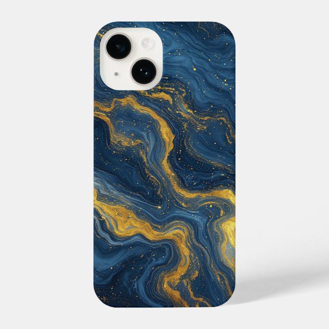 Funda Para iPhone Abstract Blue And Gold Marble Texture (Reverso )