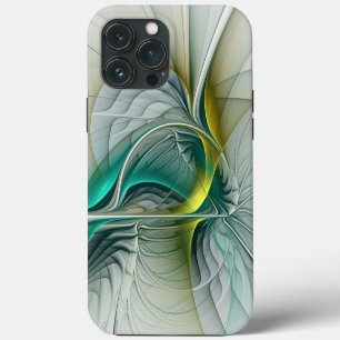 Funda Para iPhone 13 Pro Max Abstracto Hipnótico Dorado Turquesa Verde Fractal