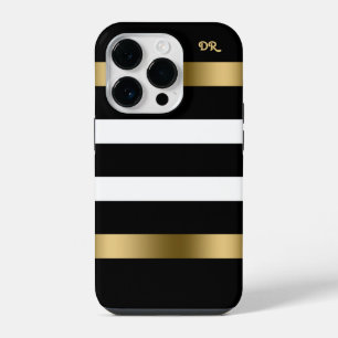 Funda Para iPhone 14 Pro Acentos de oro con rayas blancas y negras