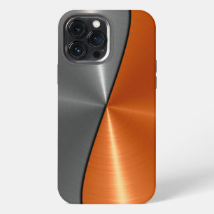 Funda Para iPhone 13 Pro Max Acero inoxidable metálico plateado y naranja