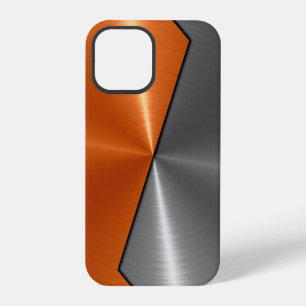 Funda Para iPhone 12 Pro Acero inoxidable metálico plateado y naranja
