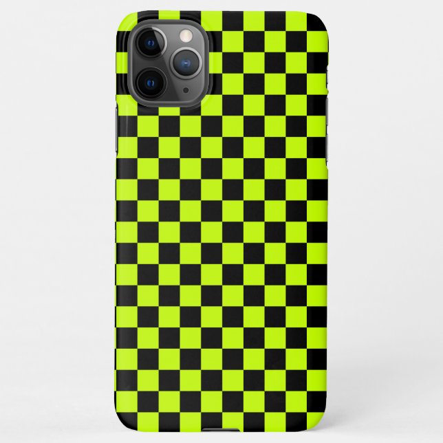 Funda Para iPhone Acid green black checkerboard pattern (Reverso)