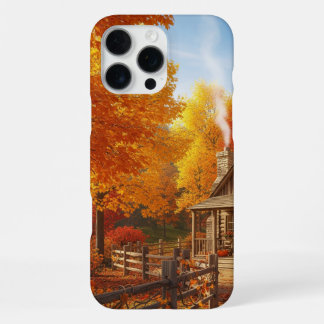 Funda Para iPhone 16 Pro Max Acogedora caída con cabaña rústica y cálidos color