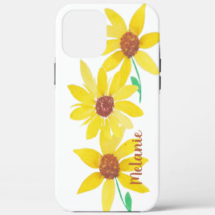 Funda Para iPhone 12 Pro Max Acrarela Girasoles Amarillo Floral Monograma