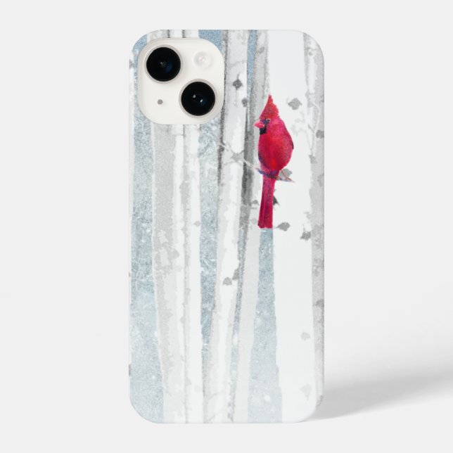 Funda Para iPhone Acuarela Birch Trees Cardinal Red Bird Naturaleza (Reverso )