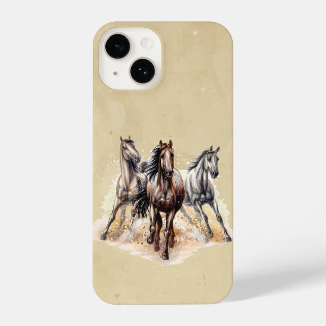Funda Para iPhone Acuarela Caballos salvajes Naturaleza animal Arte (Reverso )