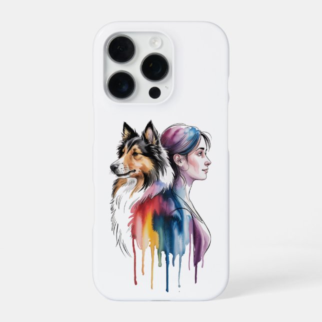 Funda Para iPhone Acuarela Canina Sheltie - Femenina (Reverso)