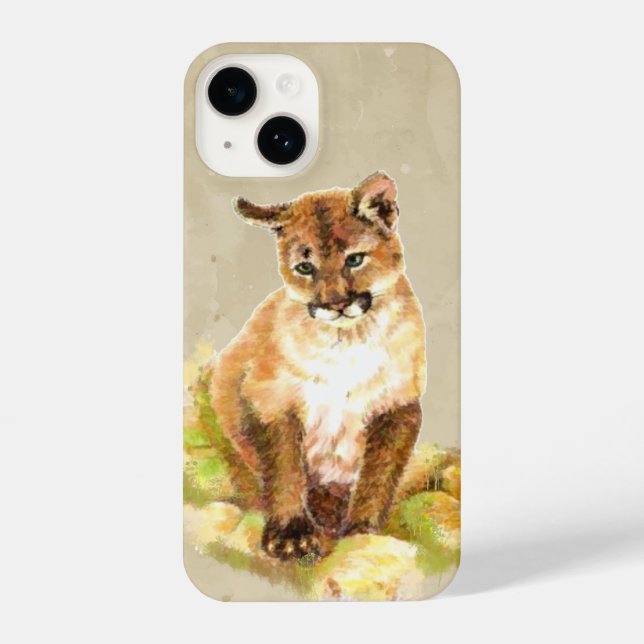 Funda Para iPhone Acuarela Cougar Montaña León Cubo Naturaleza anima (Reverso )