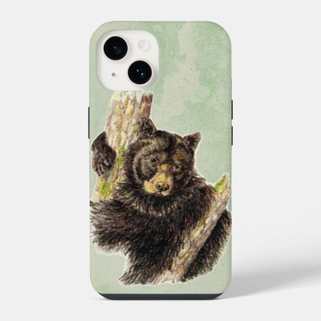 Funda Para iPhone Acuarela Cuidada Pequeña Oso Negro Arte Animal (Reverso )