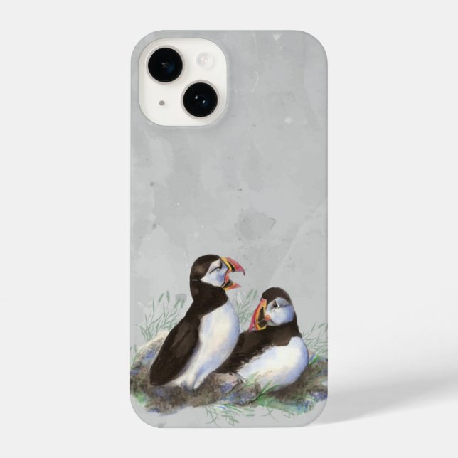 Funda Para iPhone Acuarela Cute Puffin Aves Naturaleza natural Arte (Reverso )