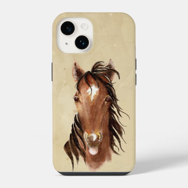 Funda Para iPhone Acuarela Divertido caballo sticar lengua fuera (Reverso )