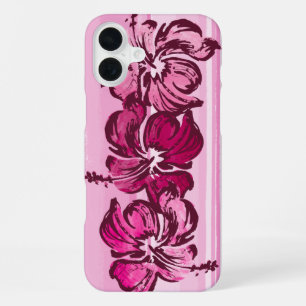 Funda Para iPhone 16 Plus Acuarela Hibisco Tropical Hawaiano Rosa