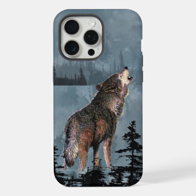 Funda Para iPhone Acuarela Howling Wolf Wildlife Nature Arte Animal (Reverso )