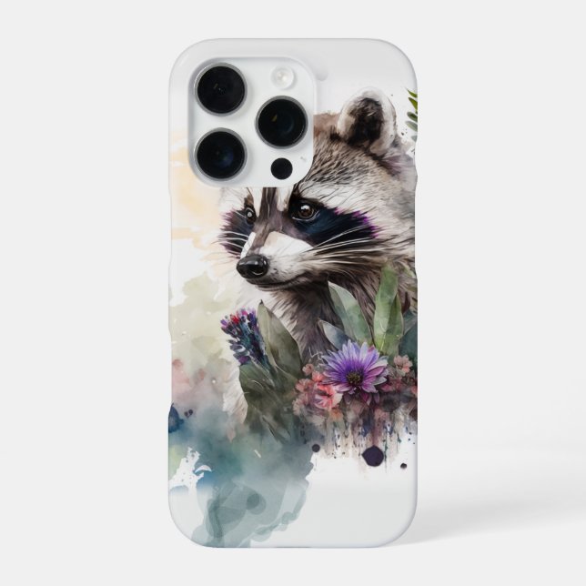 Funda Para iPhone Acuarela Mapache Lindo Flores de Primavera       (Reverso)