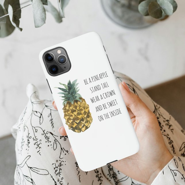 Funda Para iPhone Acuarela moderna piña y cita graciosa positiva (Subido por el creador)