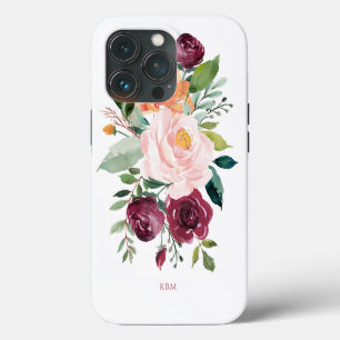 Funda Para iPhone 13 Pro Acuarela rústica Botánica con Monograma
