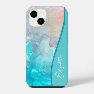 Funda Para iPhone 14 Acuarela Turquesa Personalizada