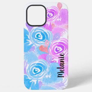Funda Para iPhone 12 Pro Max Acuarela Verde de Rosa Colorido Monogramado