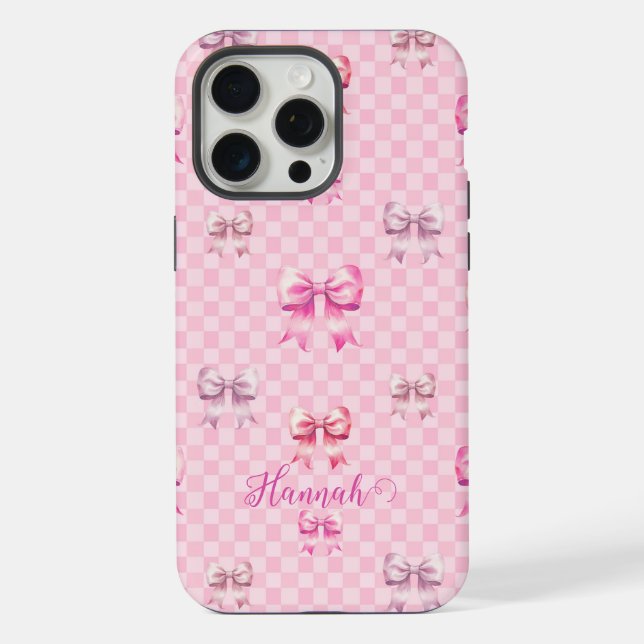 Funda Para iPhone Adorable patrón de cinta rosa y gingham femenino (Reverso )