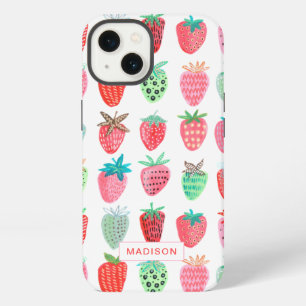 adorable patrón de frutas de verano de fresa rosa